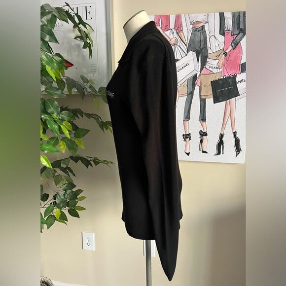 BCBG Vintage 90s Soft Knit Stretchy Bling Logo V-Neck Black Sweater Size Large - Picture 4 of 7